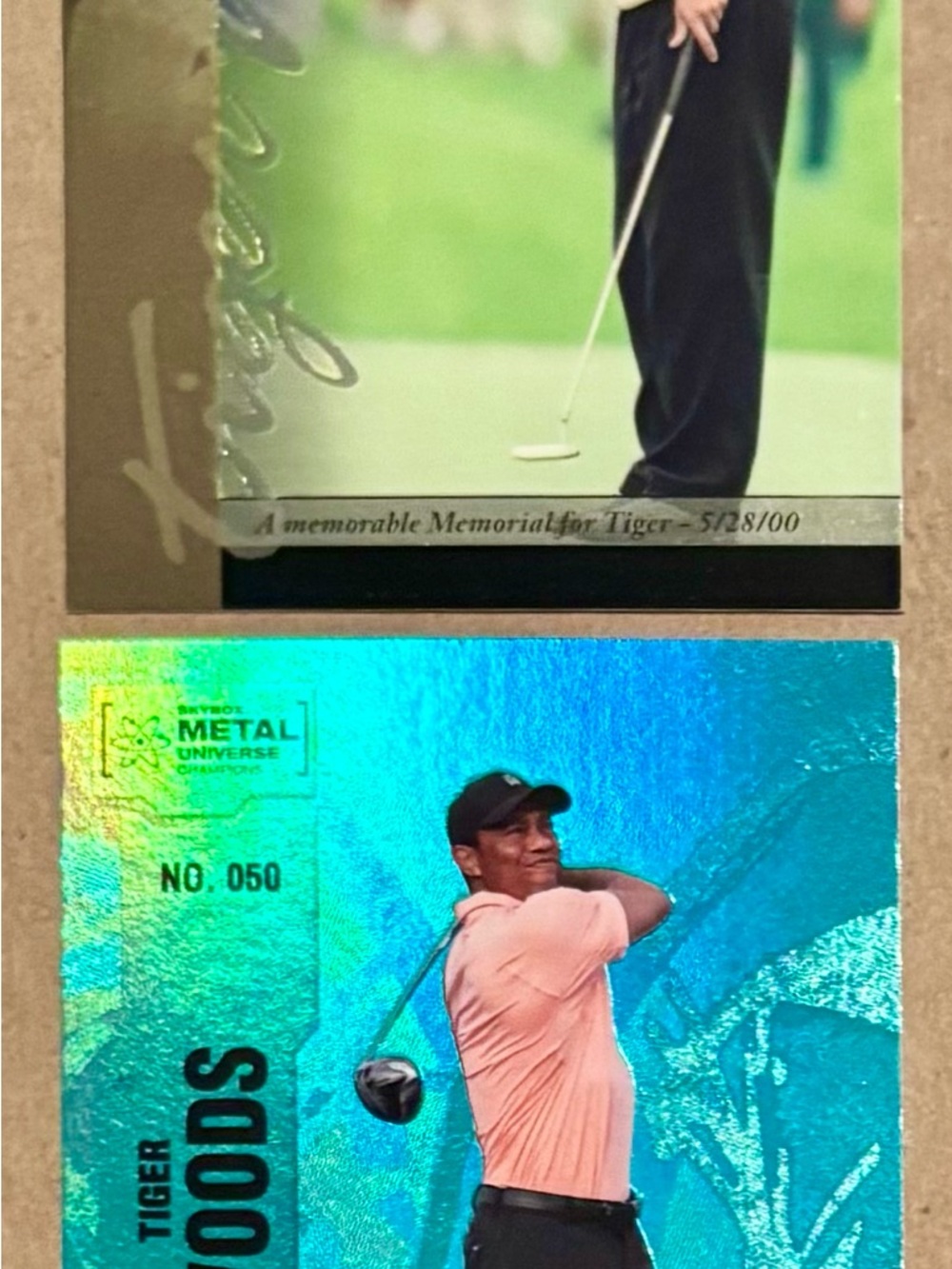 Lot of 2, Tiger Woods Holographic Golf Card - Blue Teal & Upper Deck Rookie Card
